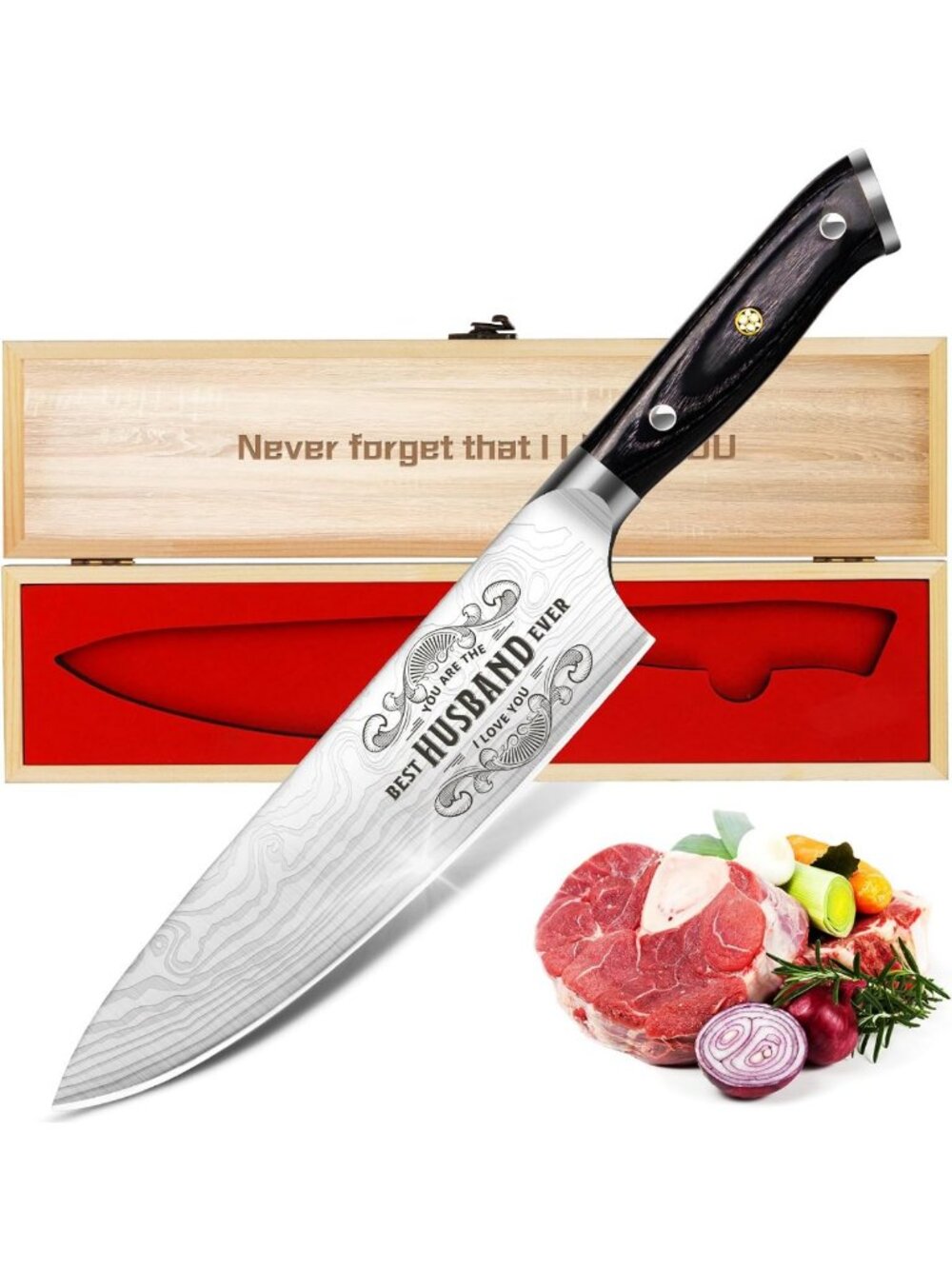 Engraved 8-Inch German Chef Knife - Perfect Gift for Husband, Anniversary